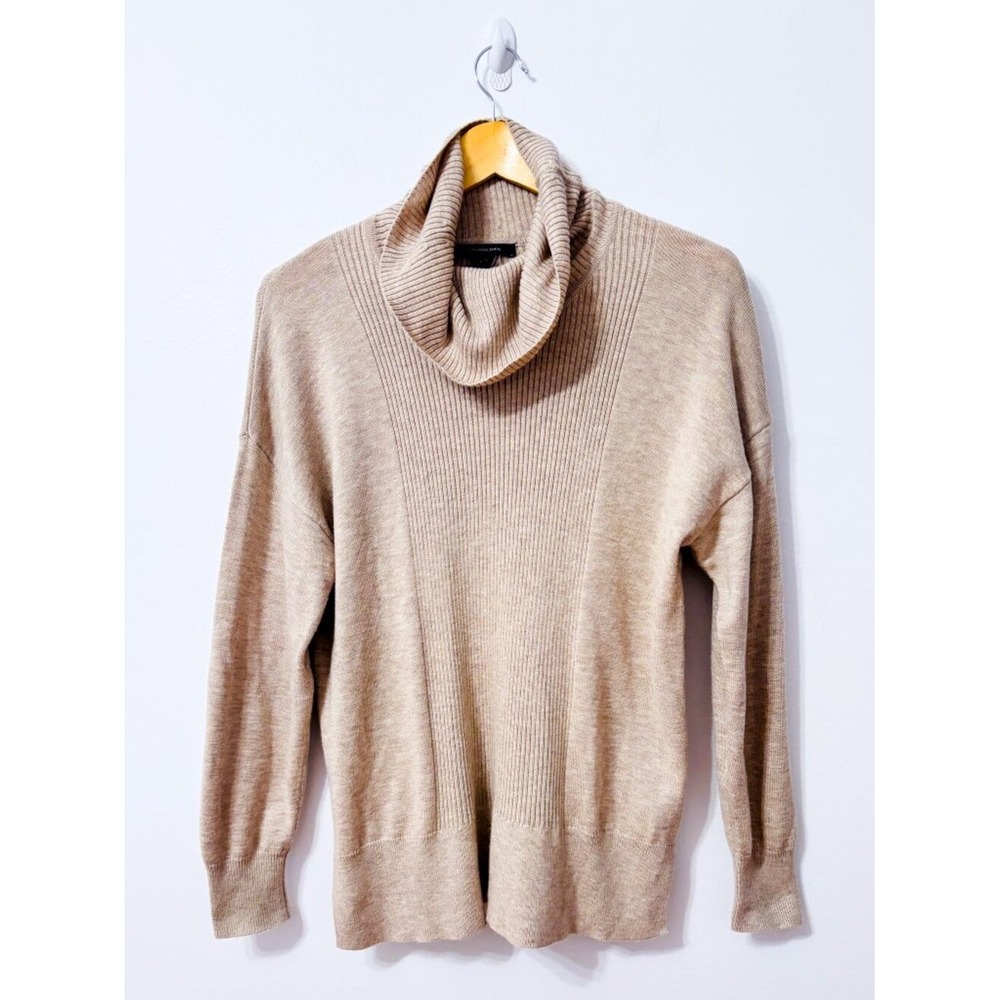 ALISON SHERI Beige Cowl Neck Sweater Ribbed Panel Cashmere Blend Large